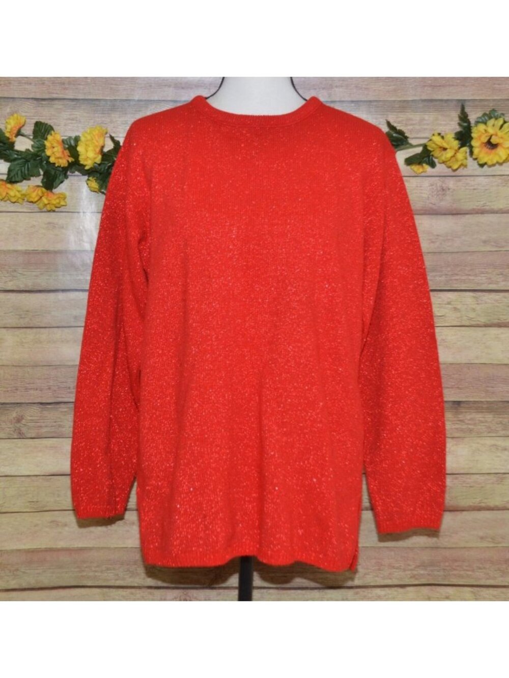 Vintage Carly Blake Ladies XL Christmas Red Sparkly Pullover Sweater Holidays